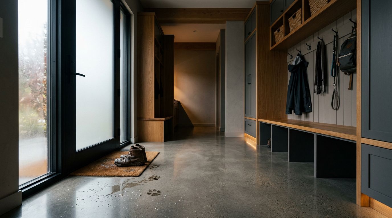 Concrete Floor Finishes That Keep Mudrooms Cleaner